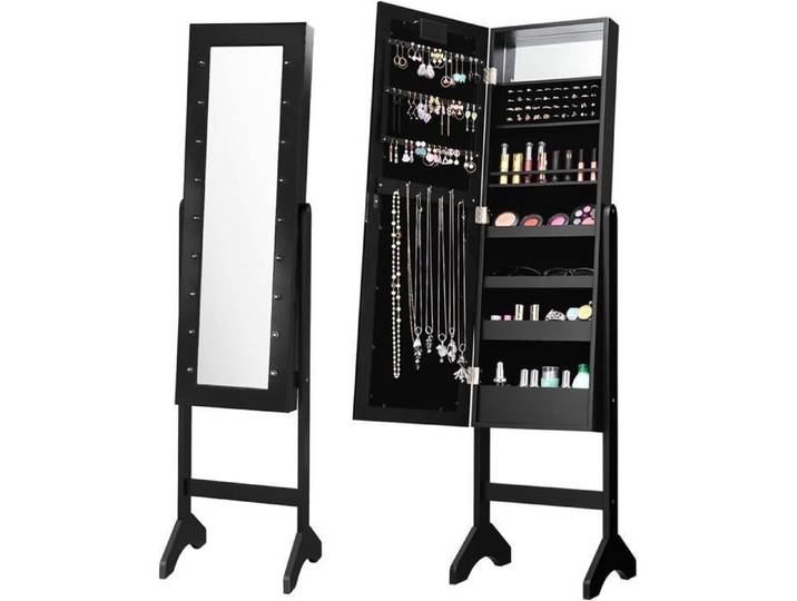 Armoire à Bijoux sur Pied GOPLUS - Miroir Plein Longueur & Lumières LED - Verrouillable Noir