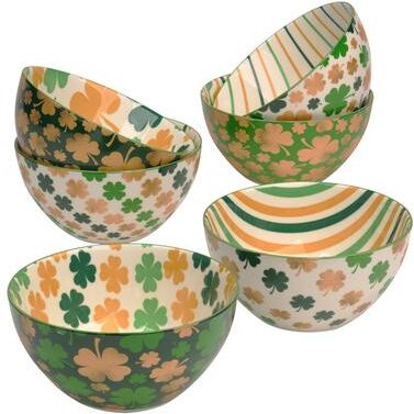"Certified International St. Patricks Day Porcelain Bowls, Set of 6 - 5"" Diameter x 2.5"""