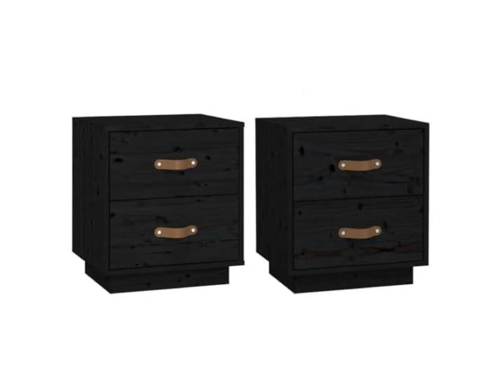 KDVXBCQJH Nachttische 2er Set Kiefernholz Schwarz 40x34x45 cm Praktischer Stauraum fürs Schlafzimmer durch zwei Schubladen und eine stabile Ablagefläche im rustikalen Natur-Design.