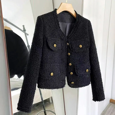 Elegant Socialite Blacktweed Cropped Jacket, 2024 New Spring Autumn Thin, Long Sleeve Crew Neck Top m Recommendation 52.50 Kg 62.50 Kg black Regular