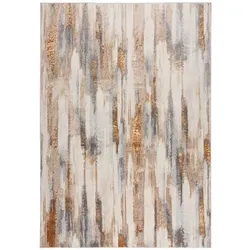 Designer Glanzteppich mit abstrakter Ästhetik & hoher Strapazierfähigkeit - `Zennor`. Farbe: Gold, 80x150 cm | Kadima Design