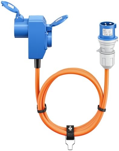 Goobay CEE 76232 Adapterkabel voor camper en caravan, 1,5 m, CEE-stekker op 90° CEE-stekker met geaard contact en afsluitkappen