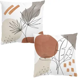 DEKOKISSEN 2er-Set Pflanzenblätter Lineart und Terracotta Farben Set 40/40 cm