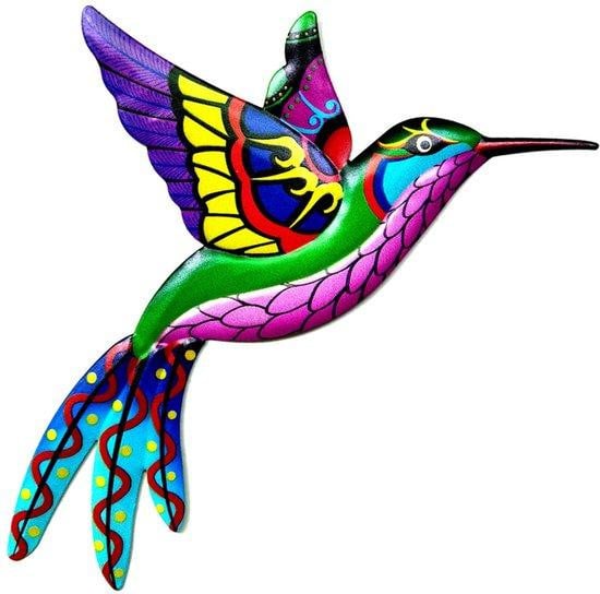 Unyqoos Metalen Kolibri Wanddecoratie 3D - Handgeschilderd in felle kleuren, 22 x 22 cm