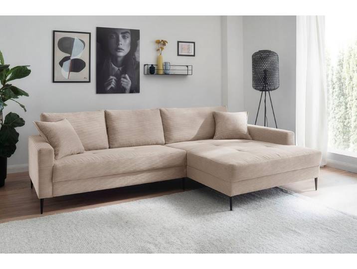 OTTO home Ecksofa Summer L-Form, B: 280cm, in Cord & Struktur, wahlweise mit Kopfstützen, schwarze Metallfüße