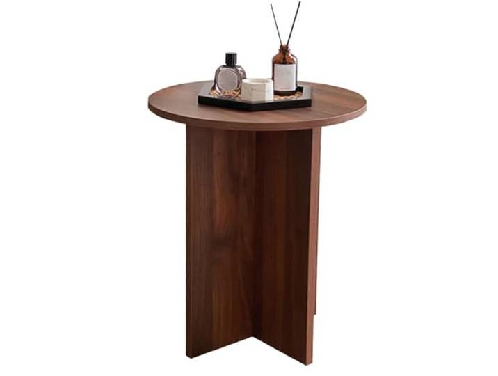 Beistelltisch, Runder Beistelltisch aus Holz, Nachttisch(/Walnut,60cm)
