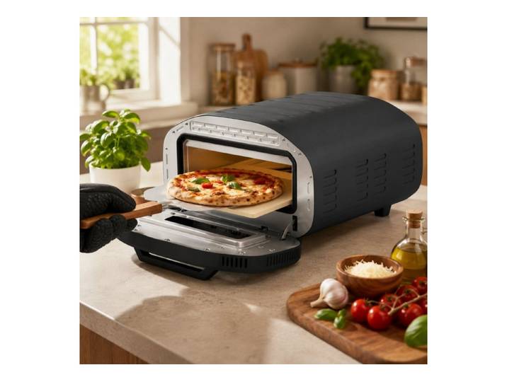 Blossom Pizzaofen 2200 W elektrisch Pizzaofen 12 Zoll, 430 °C, 8 Programme, Pizzastein, Flammkuchen Keramik-Pizzastein, Touch-Steuerung, Timer & Sichtfenster