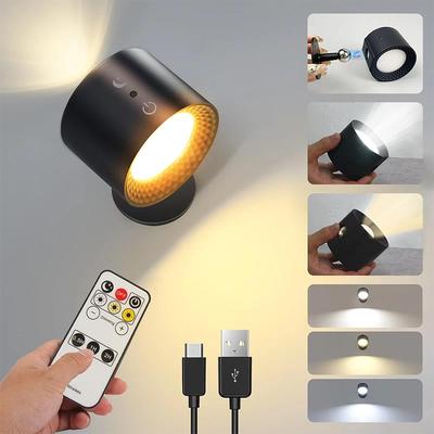 Evergreen Home Goods USB Rechargeable Wall Lamp, Wireless, Portable, With Touch And Remote Control, 360 Rotatable Double Head For Bedroom black