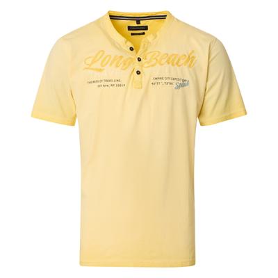 Henleyshirt CASAMODA "CASAMODA Henley Print", Herren, Gr. L, gelb, 100% Baumwolle, Shirts