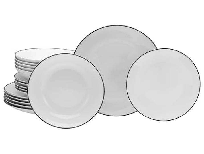 CreaTable\, 20374 Série Luna Black Line Service de table 18 pièces pour 6 personnes\, assiettes en porcelaine\, passe au lave-vaisselle et au micro-ondes\, production de qualité