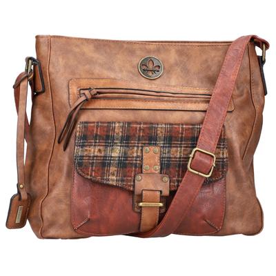 Umhängetasche RIEKER, Damen, Gr. B/H/T: 25cm x 23cm x 7cm, braun, Lederimitat, kariert, Taschen Umhängetasche, Schultertasche Handtasche