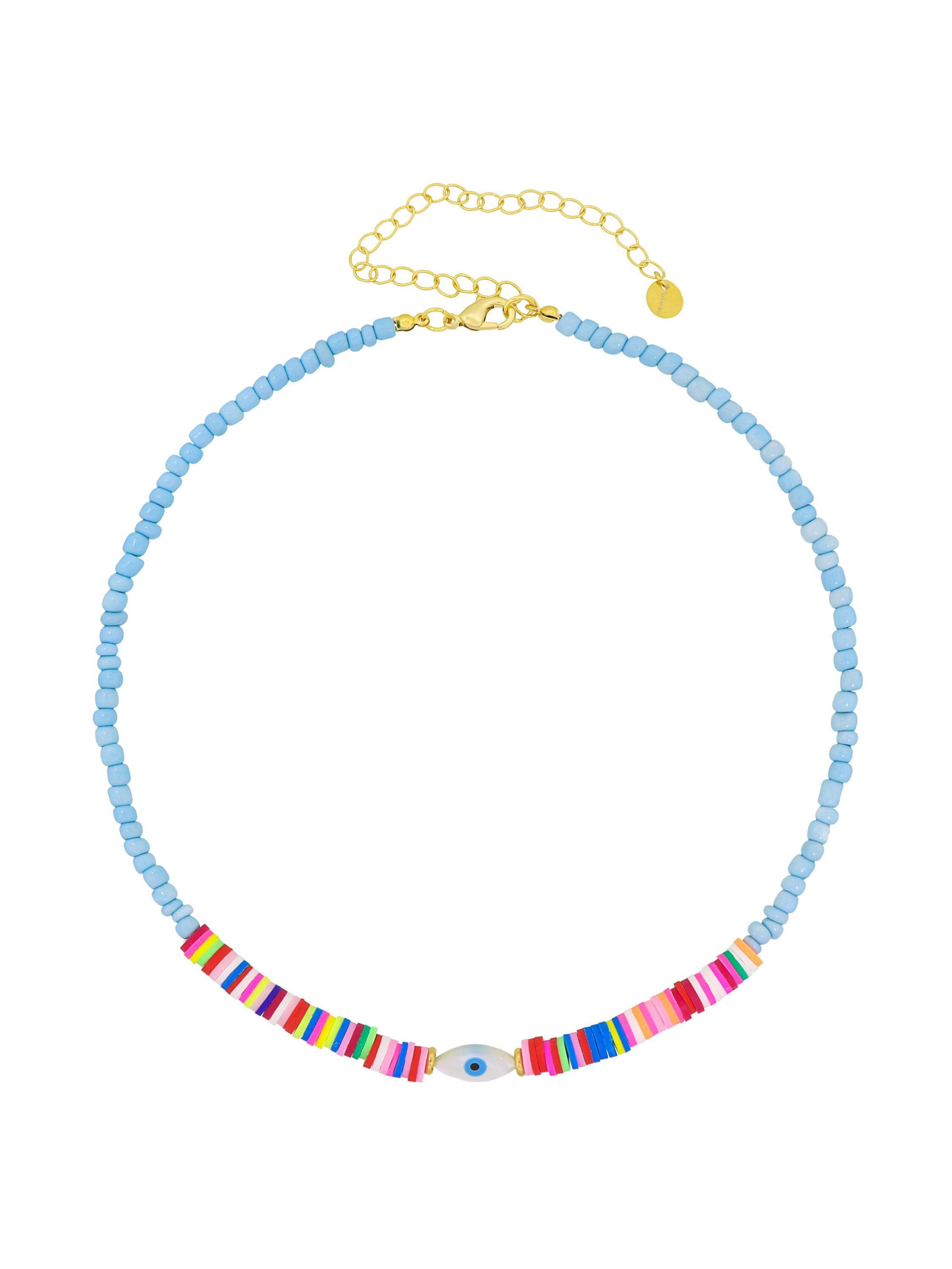 Fashionbox Kette mit Vinylplättchen multicolor und Kunststoffteilen in türkis