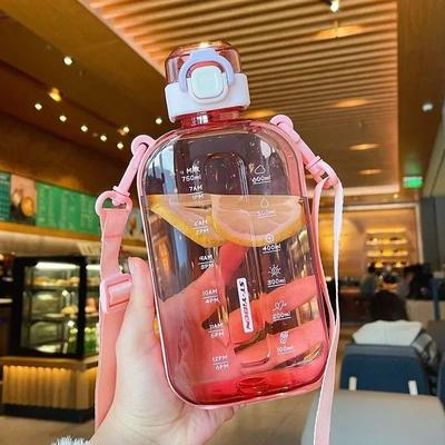 Uplift Picks 750 ML Flat Water Bottle With Time Marker Leakproof Portable Sports Bottle pink 750 Ml