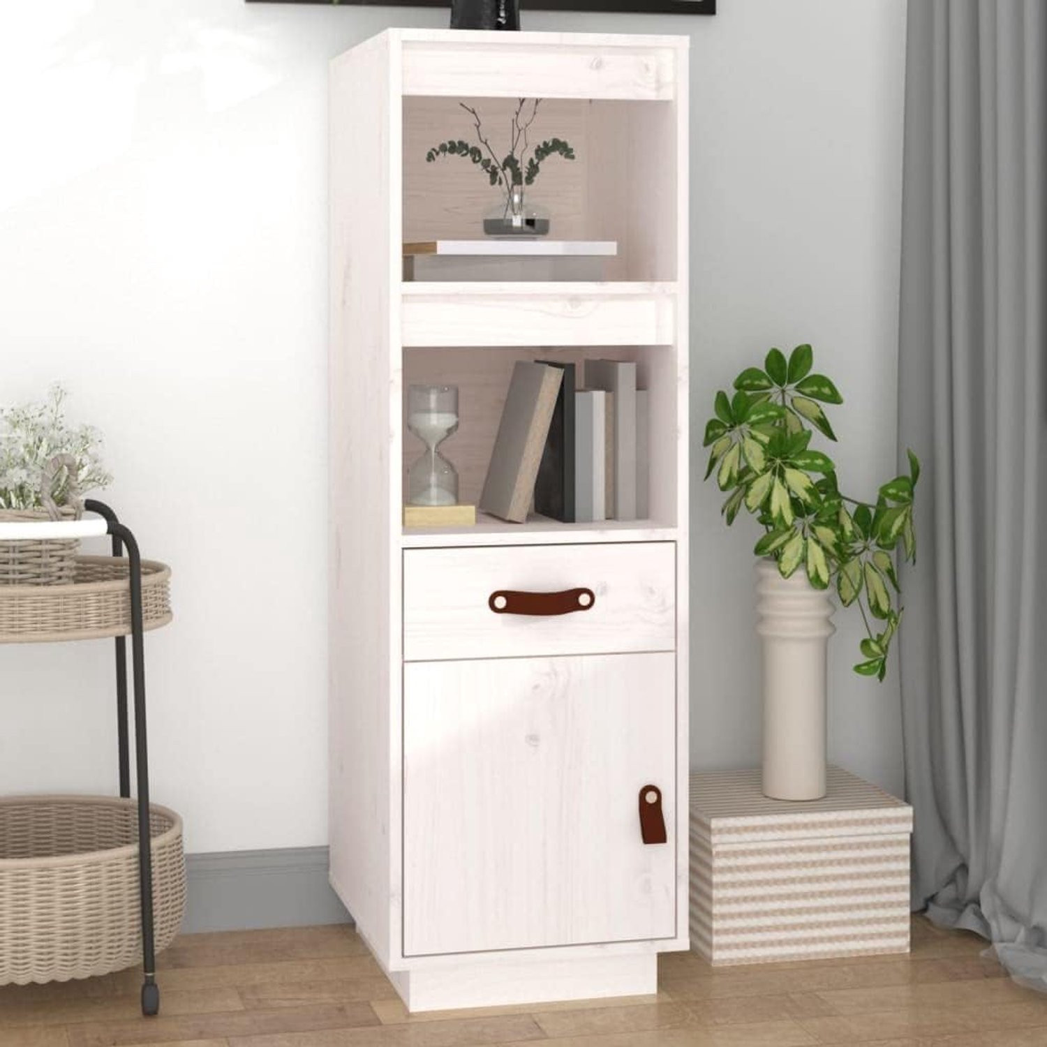 Wit buffet dressoir bestekkast highboard van massief grenen, B: 34 cm, D: 40 cm, H: 108,5 cm