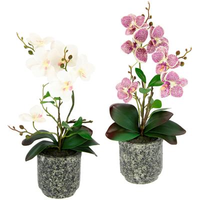 Kunstpflanze OTTO HOME "Orchidee", beige (creme, rosa), B:18cm H:38cm L:38cm, Kunstpflanzen, Kunstpflanze, Mit Blättern und Luftwurzeln, im Topf aus Keramik, 2er Set