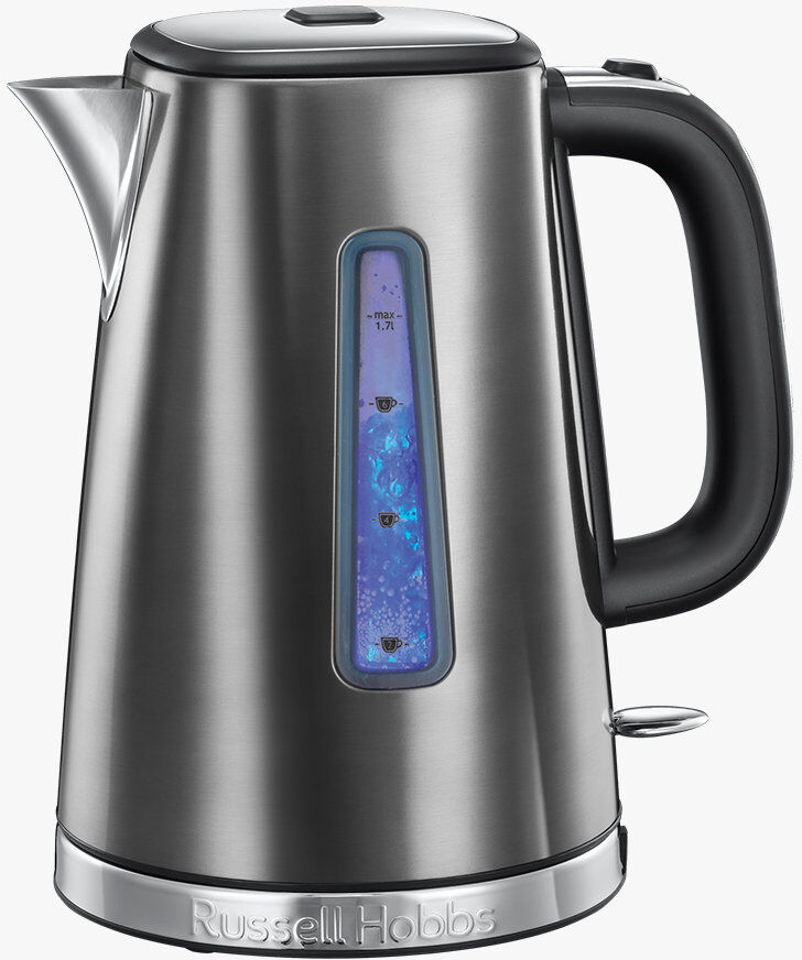 Russell Hobbs Luna Grey Quiet Boil Kettle 1.7L Stainless Steel with Illuminated Water Windows Grey 1.7L
