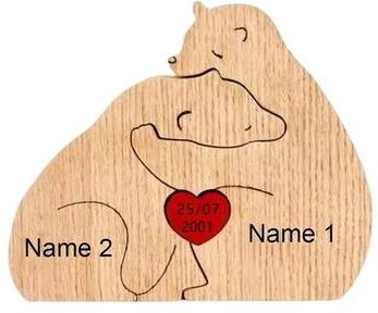 Inspired Finds Custom Name Bear Family Puzzle Ornament Personalized Wooden Keepsake Gift no Customized 2 Bears