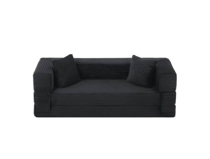 Canapé droit 3 places moderne canapé compressé convertible en canapé lit velours côtelé gris foncé 200x76x62cm
