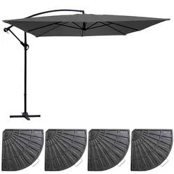 Oviala Business Ampelschirm (3 x 3 m) und 4 gewichtete Platten Grau