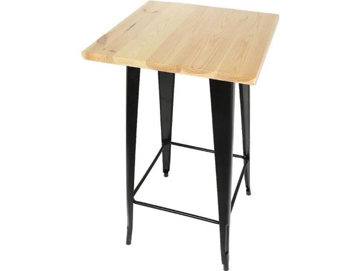 Table Haute de Bar Mange-Debout YIS - Style Industriel Rétro - Pieds en Métal + Bois de Pin Massif - 60x60x110cm