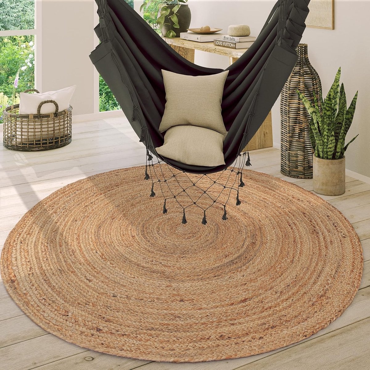 Handgemaakt Jute Vloerkleed Rond Boho Ethno Stijl - Natuur - Ø 160 cm