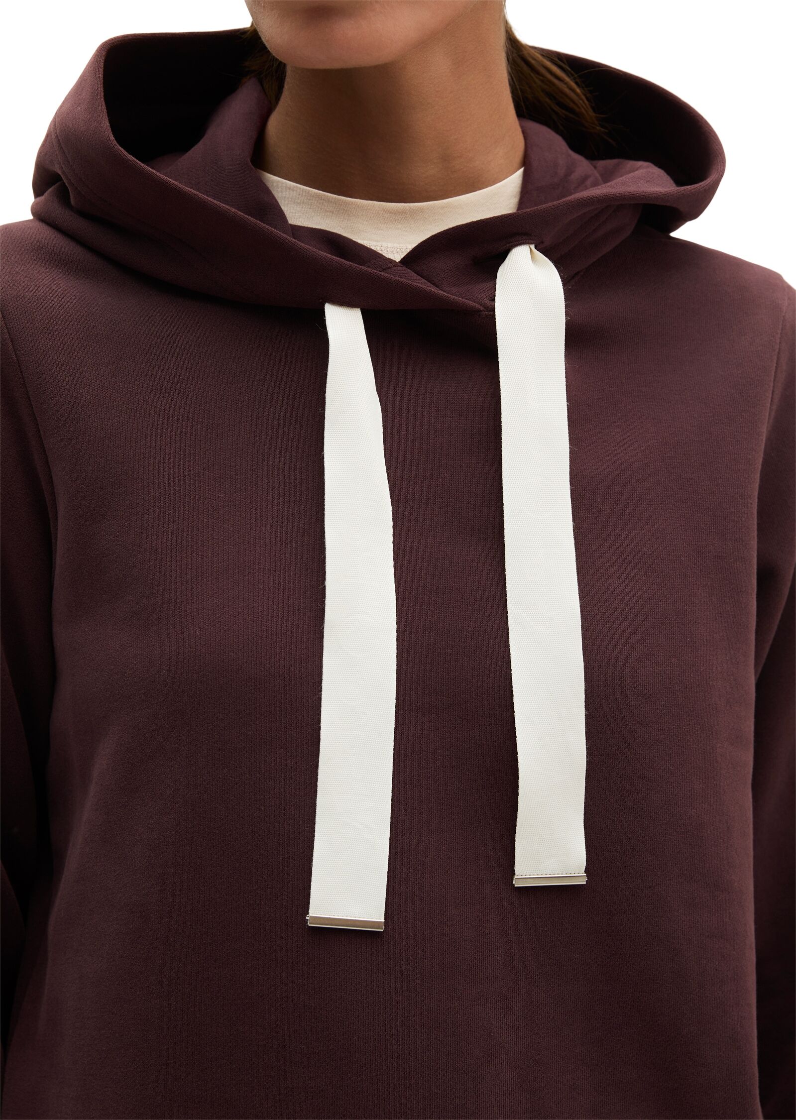 Marc O' Polo Hoodie MARC O'POLO, Damen, Gr. S, braun (schwarz cherry), angeraute Sweatware, Obermaterial: 100% Baumwolle, relaxed fit normal, Bündchen, Sweatshirts Hoodie, relaxed mit gepeachter Oberfläche schwarz cherry S