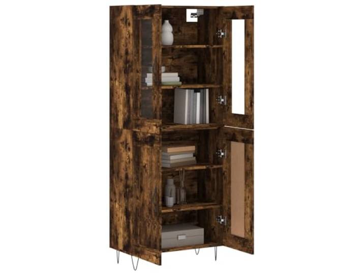 KTHLBRH Anrichte Eiche Rauch 69,5 x 34 x 180 cm Holz mehrschichtig Metallfüße, großer Stauraum, Glas, Montage erforderlich