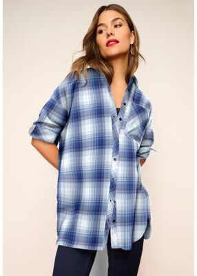Plus Size Women's Plaid Flannel Tunic by Roaman's in Indigo White Plaid (Size 32 W) Plaid Shirt