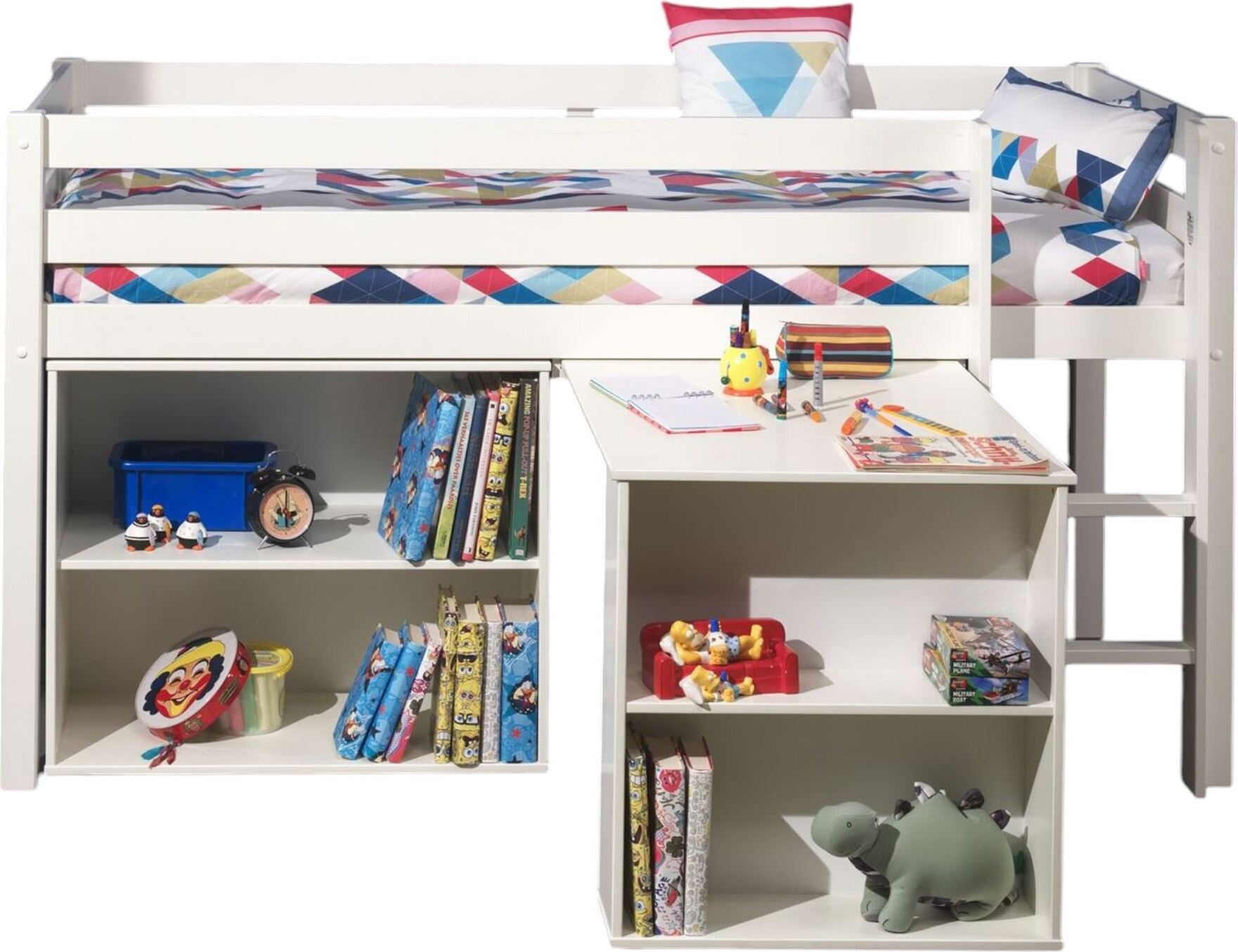 Kinderbett Karolina 210x114x106 Massivholz+MDF Weiß Regal