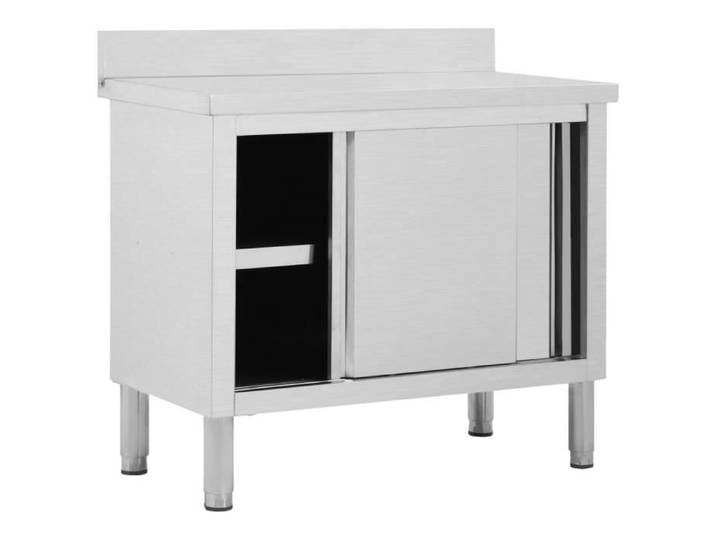 Table de travail - DUOKON - 100x50x(95-97)cm - Inox - 2 portes coulissantes - Rangement spacieux