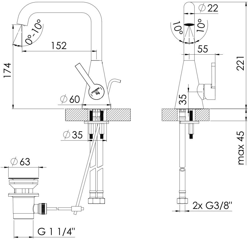 Steinberg Serie 315 Waschtischarmatur mit Ablaufgarnitur