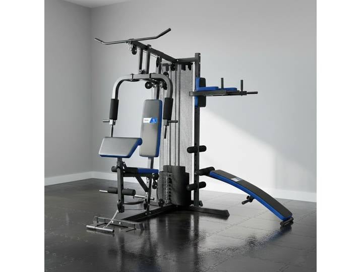 SPORTNOW Station Musculation 65kg Gym Domicile Banc Noir Bleu