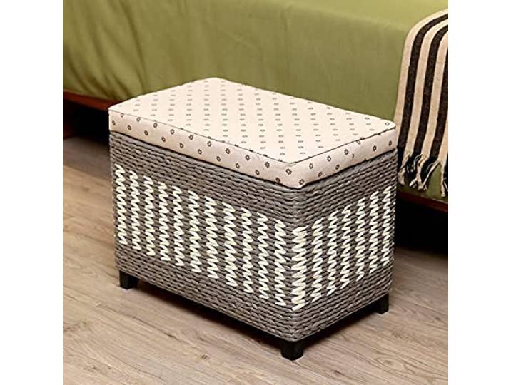 PLKASHUC Rattan-geflochtene Aufbewahrungsbank, Ottomane for Schuhe, Spielzeug, Kleidung(Grey,80x30x40cm(31x12x16inch))