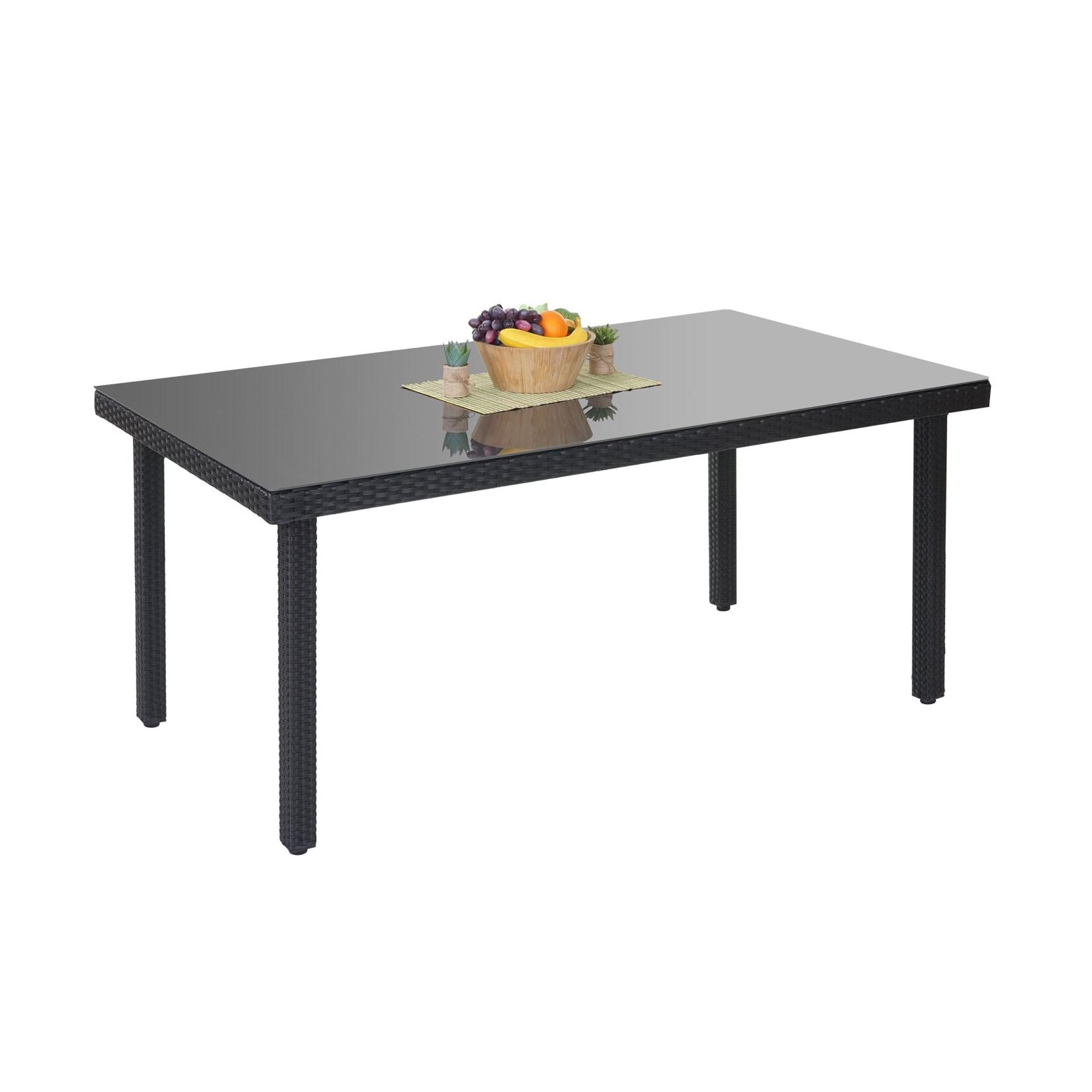 Poly-Rattan Gartentisch Chieti, Esstisch Tisch mit Glasplatte, 160x90x74cm ~ anthrazit