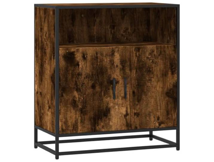 KGFHERENB Sideboard Räuchereiche 68x35x76 cm Holzwerkstoff Metall Industrielles Design mit robustem Metallgestell und Schrankfächern für Flur, Schlafzimmer und Wohnzimmer.