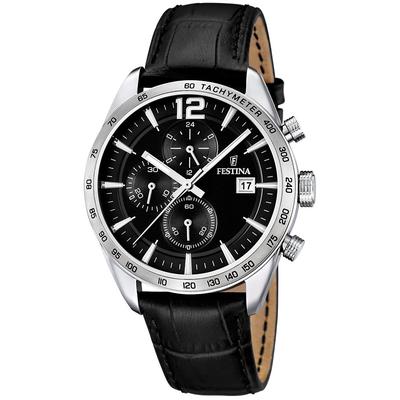 Chronograph FESTINA, schwarz, Armbanduhren, Herren, Chronograph, Armbanduhr, Quarzuhr, Herrenuhr, Lederarmband, Stoppfunktion