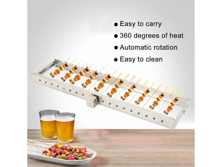 Barbecue électrique automatique en acier inoxydable pour l'extérieur DC-5V avec 19 brochettes, sans fumée, hautement efficace