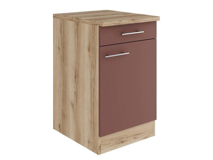 Unterschrank 50cm Rot/Rostrot/Wildeiche Dekor