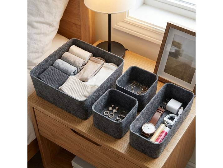 4-tlgs. Schubladen Organizer Set, Filz, grau