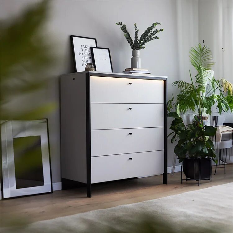 garneroarredamenti Cassettiera 101x115h cm 4 cassetti con LED grigio nero Luna