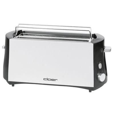 Cloer Toaster 3710 Doppel-Langschlitztoaster mit eingebautem Brötchenaufsatz Schwarz, Silber