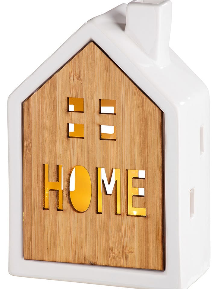 GILDE LED-Dekoobjekt "Home" in Hellbraun/ Weiß- (H)10,5 x Ø 16,5 cm - onesize
