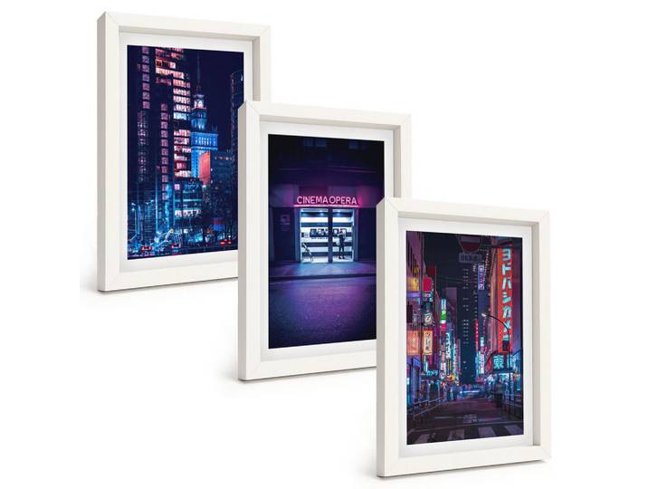 Tulup Bilder SET 3er Set - 20x30 cm Weißer Rahmen - Neon-Eingang zur nächtlichen Stadt, Kunststoff, Rechteckig, 20x30 cm, gerahmt, Bilder & Rahmen, Bilder
