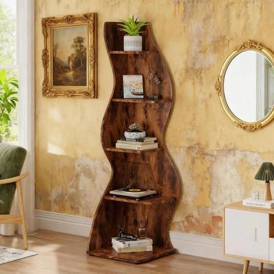 CARMORICO 5-Tier Corner Wall Bookshelf - Storage Rack and Plant Stand