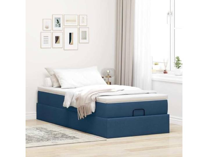 KTHLBRH Boxspringbett mit Matratze 90 x 190 cm Blau Taschenfedern, Polyestergewebe, hydraulischer Aufzug, inklusive Matratzenschoner