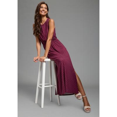 Sommerkleid LAURA SCOTT, Damen, Gr. 48, N-Gr, ohne Ärmel, Single Jersey, lila (bordeaux, gepunktet), Single Jersey, Obermaterial: 95% Viskose, 5% Elasthan, gepunktet, figurumspielend bodenlang, Rundhals, Kleider Sommerkleid, bodennah geschnitten,...
