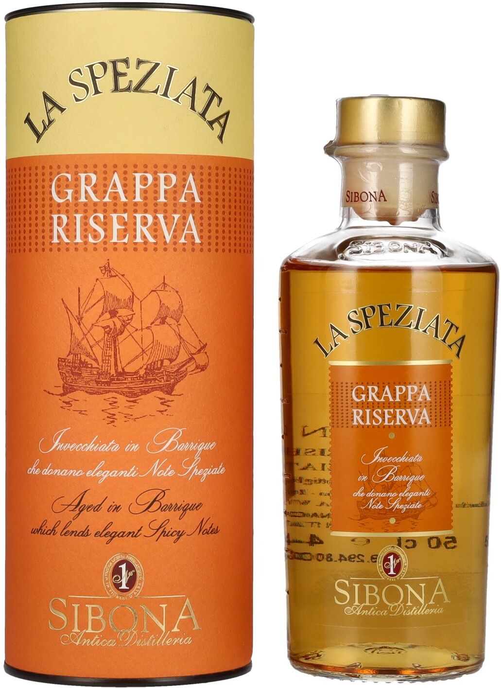 Sibona GRAPPA RISERVA La Speziata 44% Vol. 0,5l in Geschenkbox