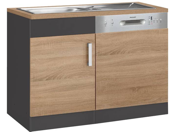 Spülenschrank KOCHSTATION KS-Gera , grau (eiche, anthrazit), B:110cm H:85cm T:60cm, Holzwerkstoff, Schränke, Spülenschrank, Breite 110 cm