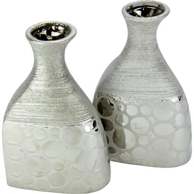 Dekovase OTTO HOME "Keramik", silber (silberfarben), B:12cm H:19cm T:6cm, Keramik, Vasen, mit Tropfen- und Kreisdesign und schmaler Öffnung