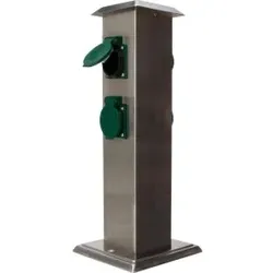 Kopp 145330013 Energiesäule mit 4 Schutzkontaktsteckdosen, Farbe:silber/grün